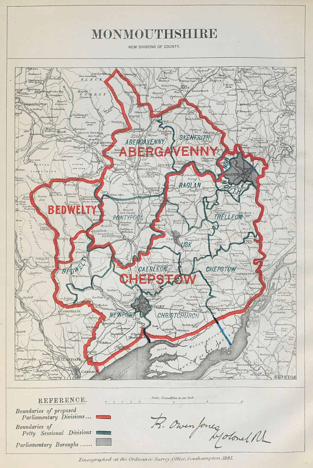 Monmouthshire Parliamentary Divisions. Chepstow. BOUNDARY COMMISSION 1885 map